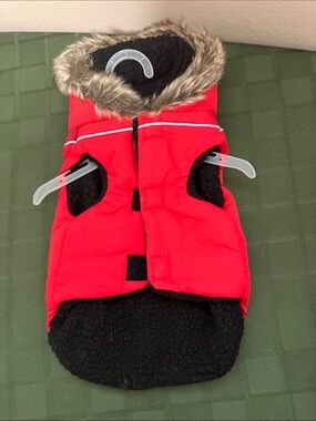NWTs Red Faux-Fur Hooded Dog Winter Coat - Brand